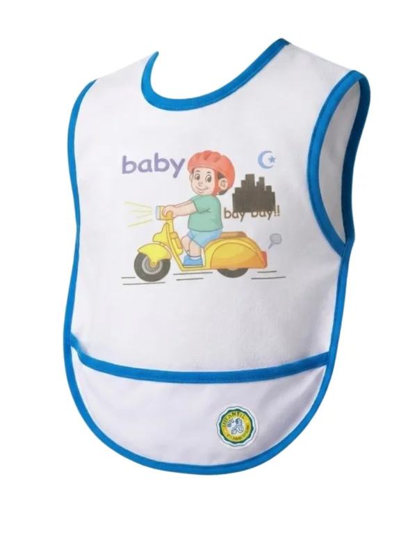 babero grande con bolsas inferiores azul de niño babero-grande-con-bolsas-inferiores-azul-de-nino