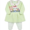 Conjunto Polar Verde Claro con Vestido, Cuello Estampado y Bordado "Dream" para Bebé